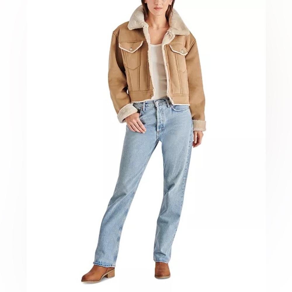NWT Steve Madden Marie Coat Natural Tan Faux Fur Suede Jacket size XS - Picture 4 of 11